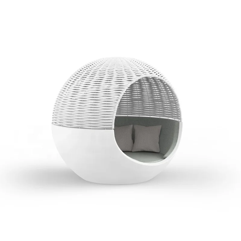 Outdoor Rattan Wicker Garden Sofa Ball Egg Shaped Chair outdoor Furniture with mattress fiberglass sunbed daybed