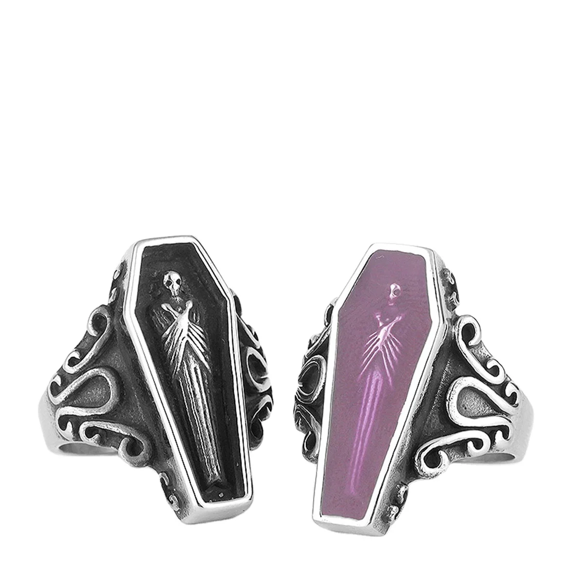 Vampire Coffin Ghost Stainless Steel Mens Rings Gothic Punk Unique Cool for Male Boyfriend Jewelry Creativity Gift Wholesale