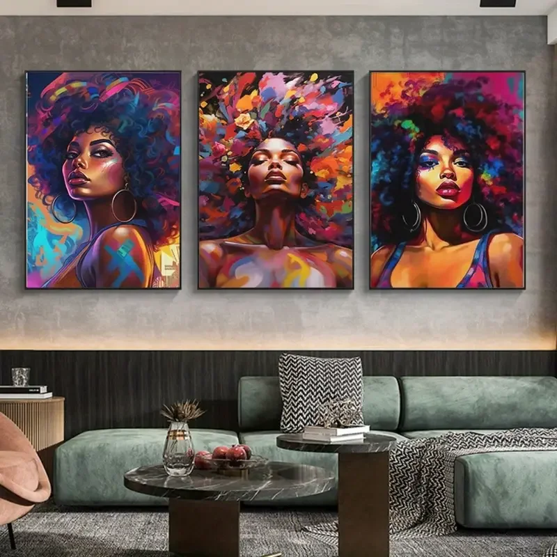 Canvas Poster African Canvas Wall Art Elegant Black Woman Minimalist Wall Decor Graffiti Art Poster For Bedroom Living Room