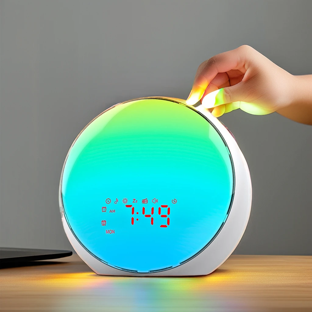 Household Dual Alarms Fm Radio Snooze Nightlight Daylight 7 Colors Wake Up Light Sunrise Wake Up Light Alarm