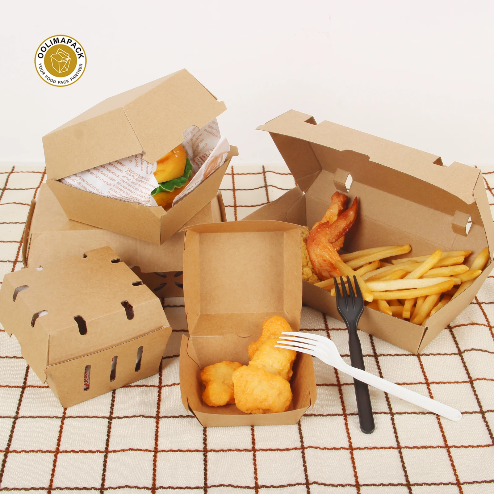 OOLIMAPACK Takeaway Burger Packaging Kraft Paper Box Custom Hamburger Box Packaging