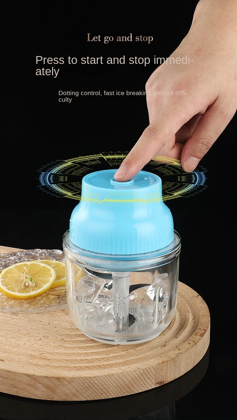 Mini Food Chopper Kitchen USB Charging Juice Blender Mixer Ice Block Breaker with food grade glass bowl 350ml