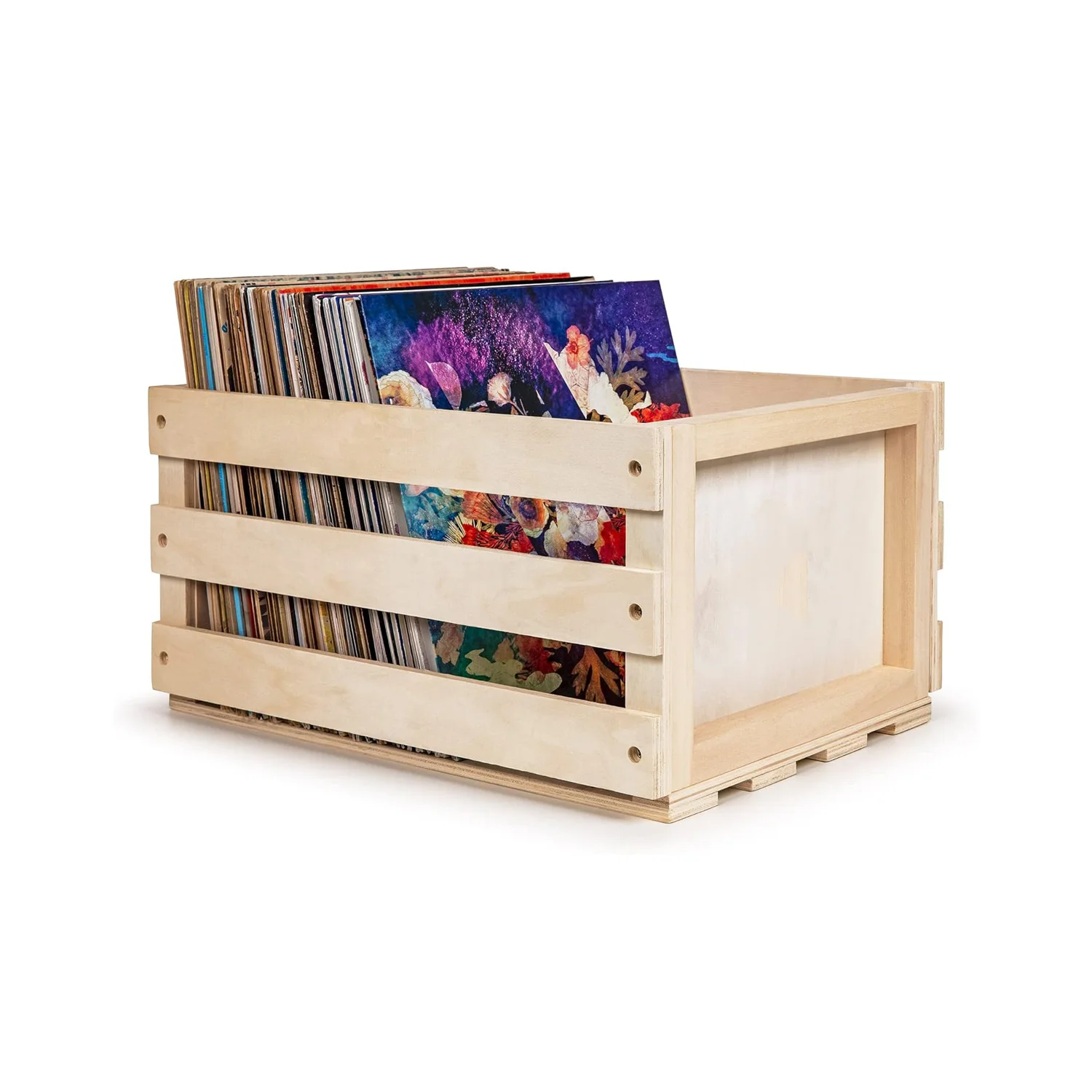Wooden Record Holder Wooden Storage Box Record Storage Crate Holds up to 75 Albums Multifunction Customized CLASSIC Rectangle