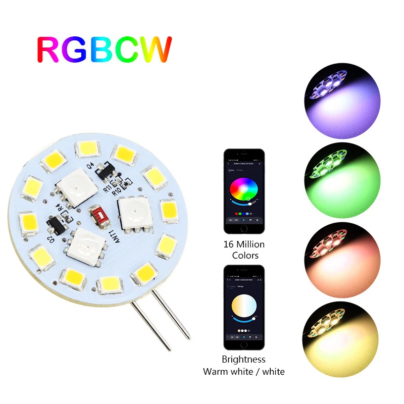 Tuya App controlled Intelligent G4 LED bulb DC10-30V RGBW 1600 kinds of color brightness dimming and color changeable G4 LED