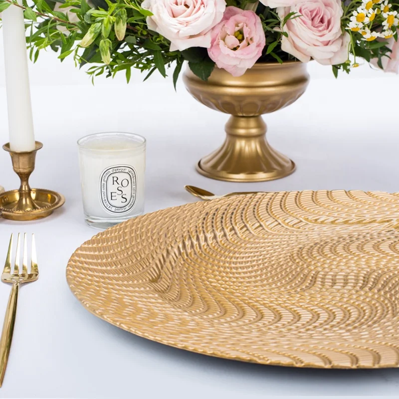 13 inch cheap luxury rose gold plastic table charger plates decorative square silver rimmed beaded reef wedding charger plate