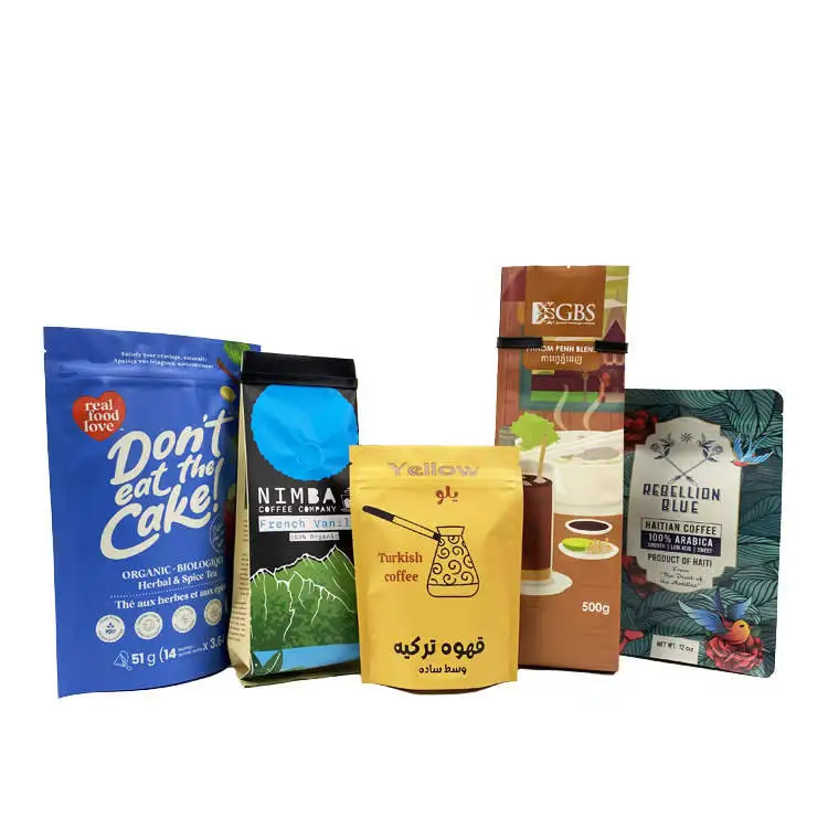 Custom Printed 250g Cafe Bolsa Empty Coffee Bean Tea Packaging Pouch Flat Box Bottom Coffee Bag With Valve And Zipper