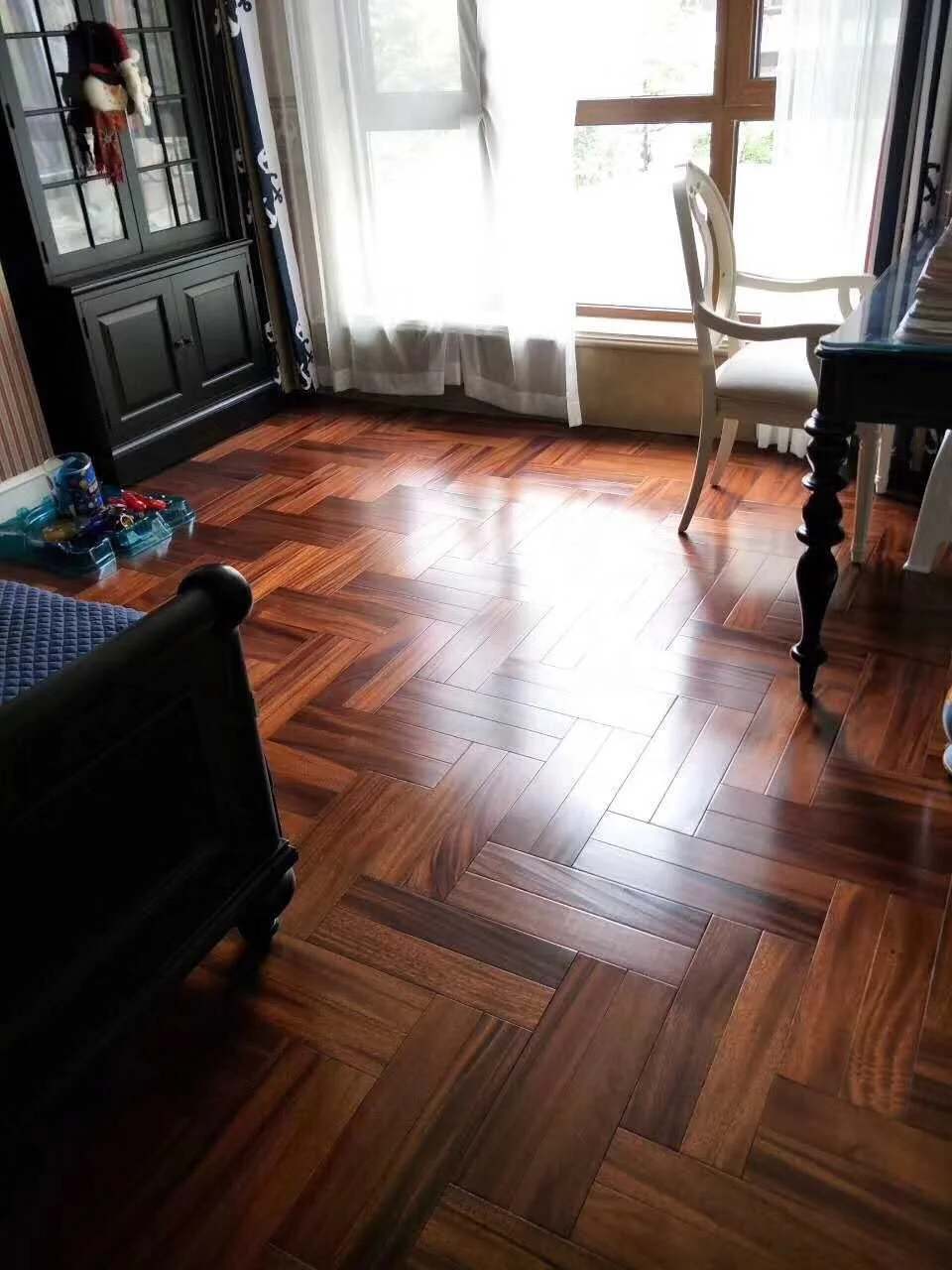 natural UV iroko herringbone parquet wood floor
