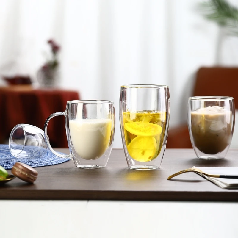 350 ml  Clear Tea Cups Double Wall Glass Coffee Cup Hot Sale Perfect for Party