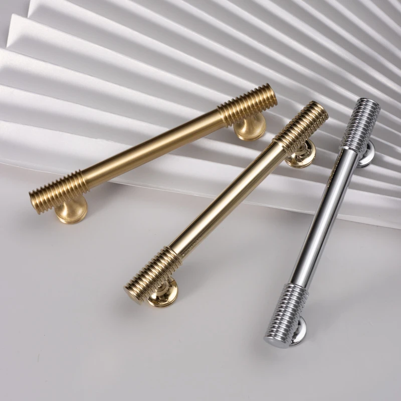 Solid Brass New Style Furniture Cabinet Drawer Kitchen Door Wardrobe Handle High End Thread Design Handle T-Bar Custom Handle