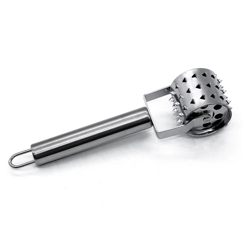 Stainless Steel Rolling Meat  Tender Hammer , Pizza Biscuit Baking Punch Hole Roller Pin