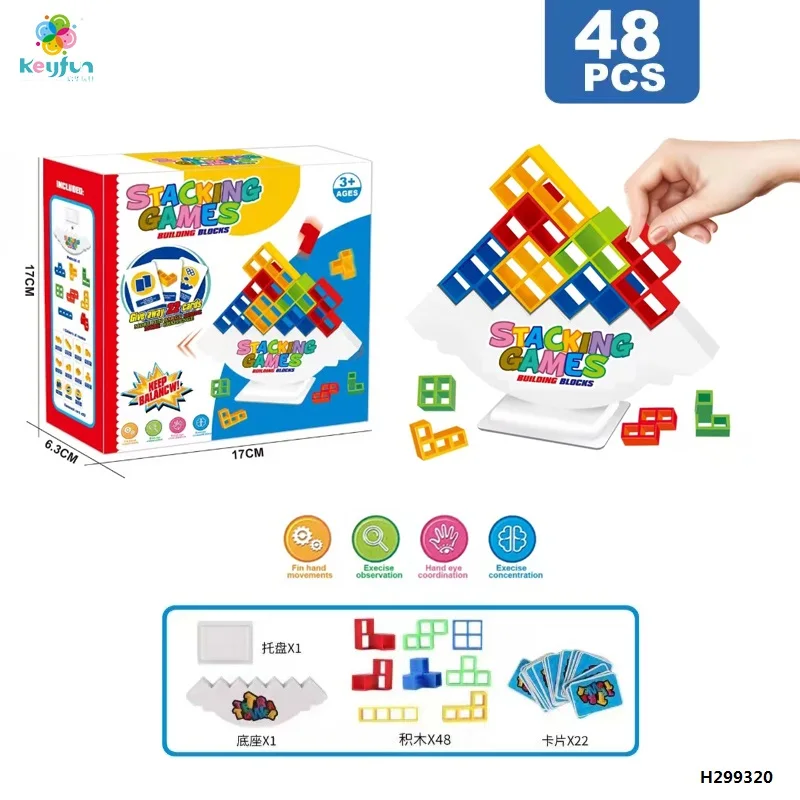 48PCS Russian Building Blocks Tower Stack Game Board Game Stacking Block Puzzle Toy Balance Building Block Stacking Game H299320