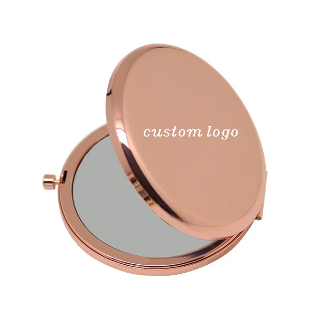 Portable Travel Ladies Rose Gold Sliver Make Up Mirror Round Mini Small Folding Custom Logo Metal Cosmetic Makeup Pocket Mirror