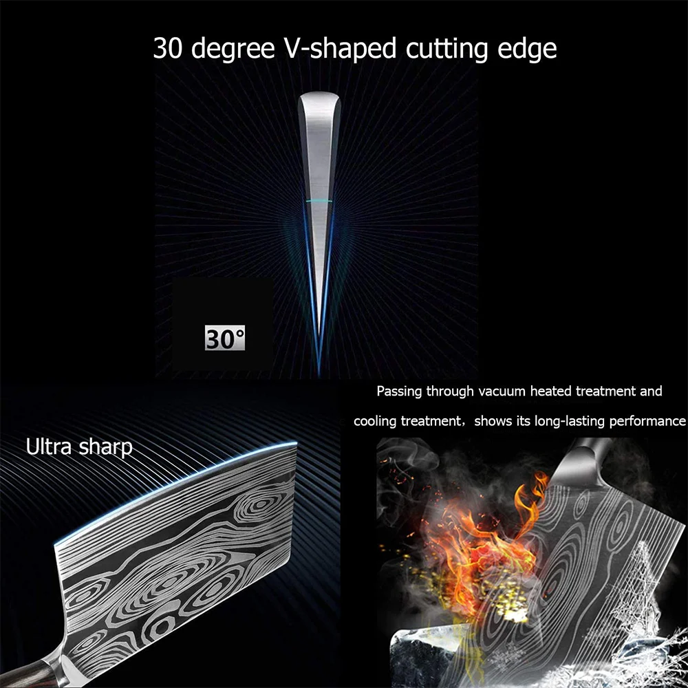 lo mas vendido Forever Sharp german steel damascus knives 7 Inch chinese butcher chef knife kit Cleaver wood handle for meat