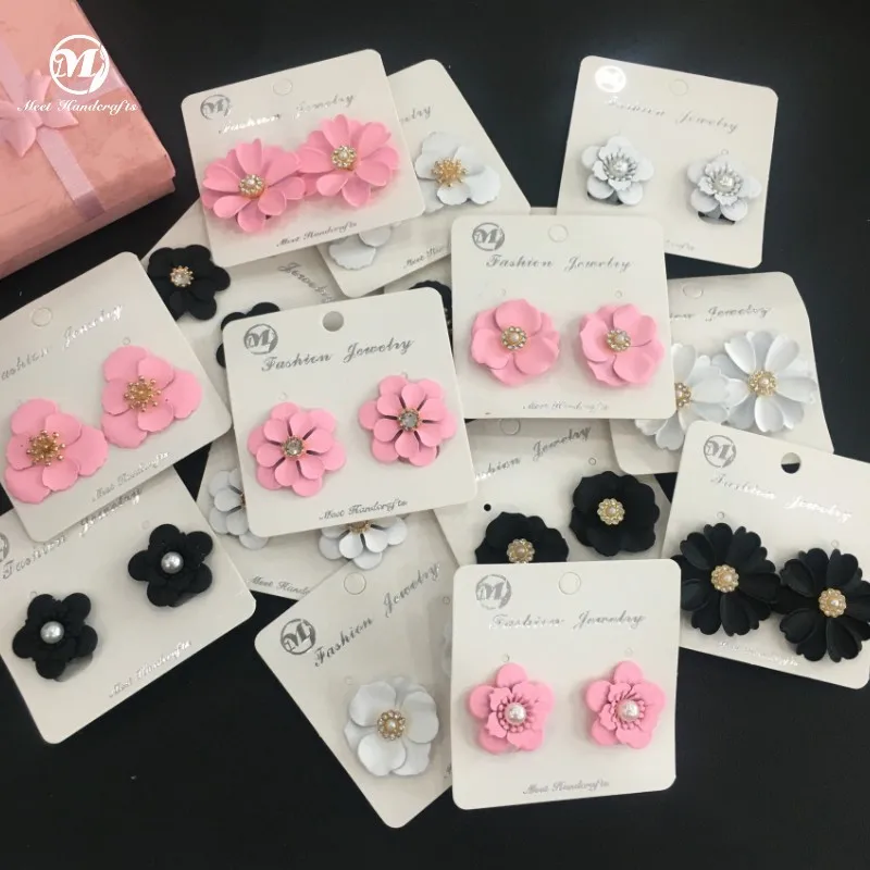 Wholesale Women Floral Petal Stud Earrings Custom Colored Pink Flowers Clip Earrings