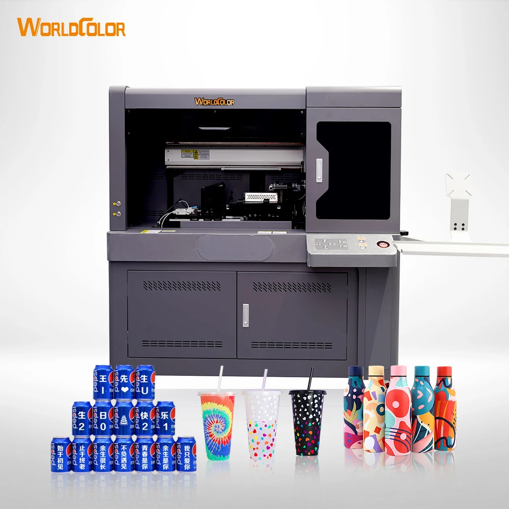Rotary Cylinder UV Printing Machine 3-Head i1600 Digital Automatic Plastic Cup Glass Bottle Cylindrical UV Printer New Condition