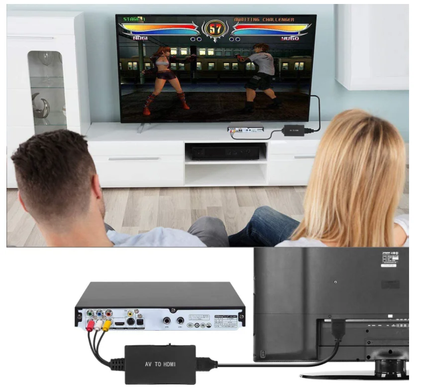 Преобразователь RCA в HDMI, композитный адаптер HDMI, поддержка 1080P PAL/NTSC, совместимый с PS one PS2
