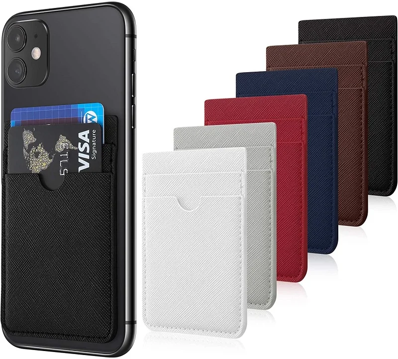 Monochrome dual-card mobile phone back 3M adhesive custom PU leather cell phone card holder