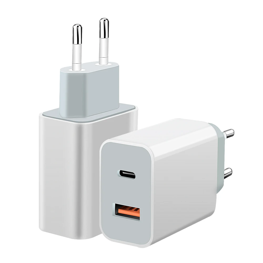 High quality 18W EU/UK/AU/US Plug QC3.0 dual USB wall charger fast charging USB type C PD wall charger for phones