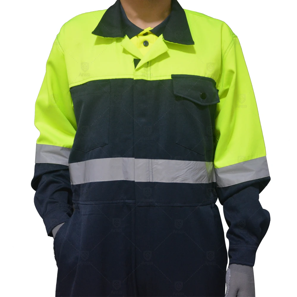 Construction Fire Proof Work Wear Fr Finished Antistatic Safety Coverall For Oil And Gas With Reflector