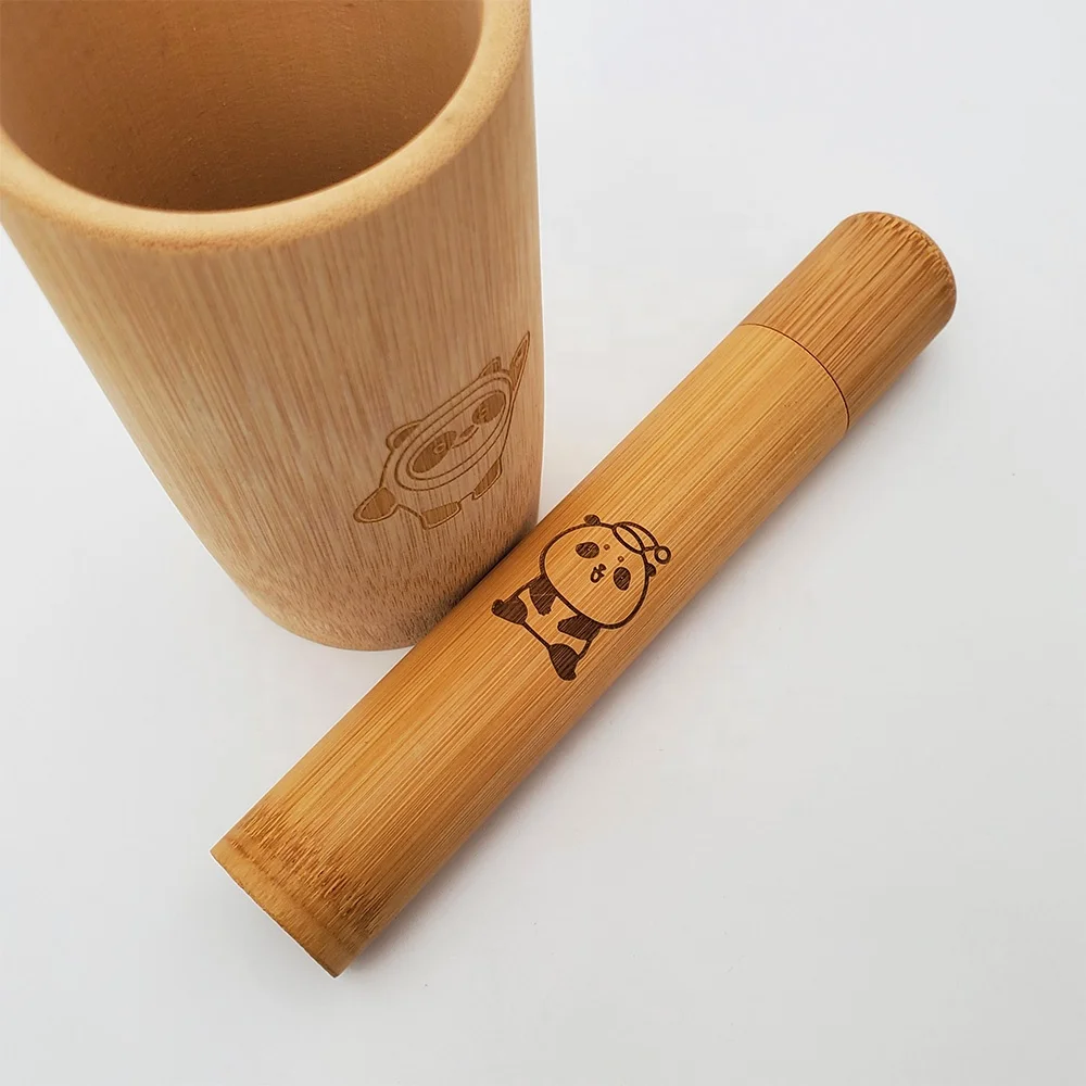 Custom Logo Laser engraving or pad printing on bamboo toothbrush or bamboo tube case