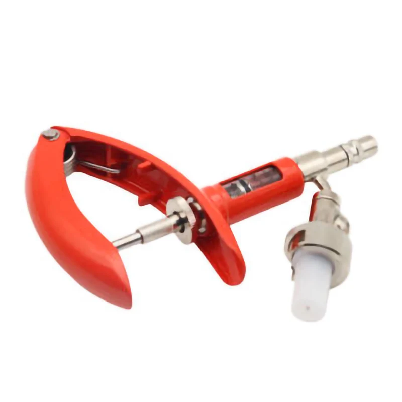 Red 0-5 ml Capacity Dosing Auto Injector Syringe Automatic Veterinary Syringe Instrument