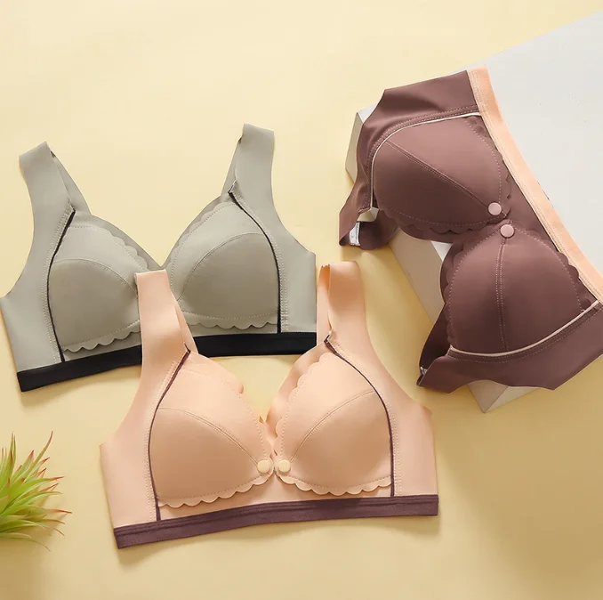 Wholesale Hand-free Front Button Maternity Supportive Side Closure Wireless Women Seamless Feeding Bra, Maternity & Nursing Bras