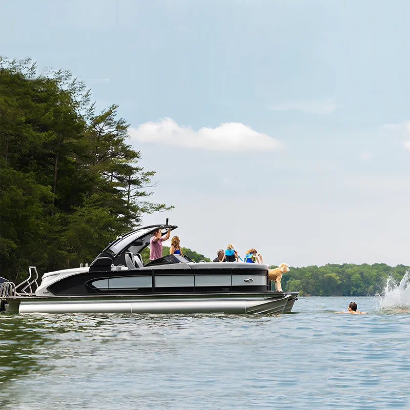 25ft 7.5m Lightweight Luxury Floating Aluminium Made Electric Fishing Party Catamaran Pontoon Boat For Sale