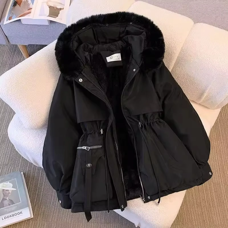 Short with fur collar pie to overcome waist collection winter plus fleece loose padded jacket casual coat cotton