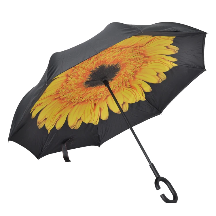 Wholesale Cheap Inverted Reverse Umbrellas Upside Down semi Auto Straight magic Umbrella Available Outdoor  With C Handle