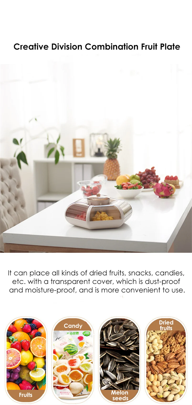 Clear Plastic Candy Box With Lid Lotus Shape 6 Grids for Living Room Hotel Guest Room Wedding Use