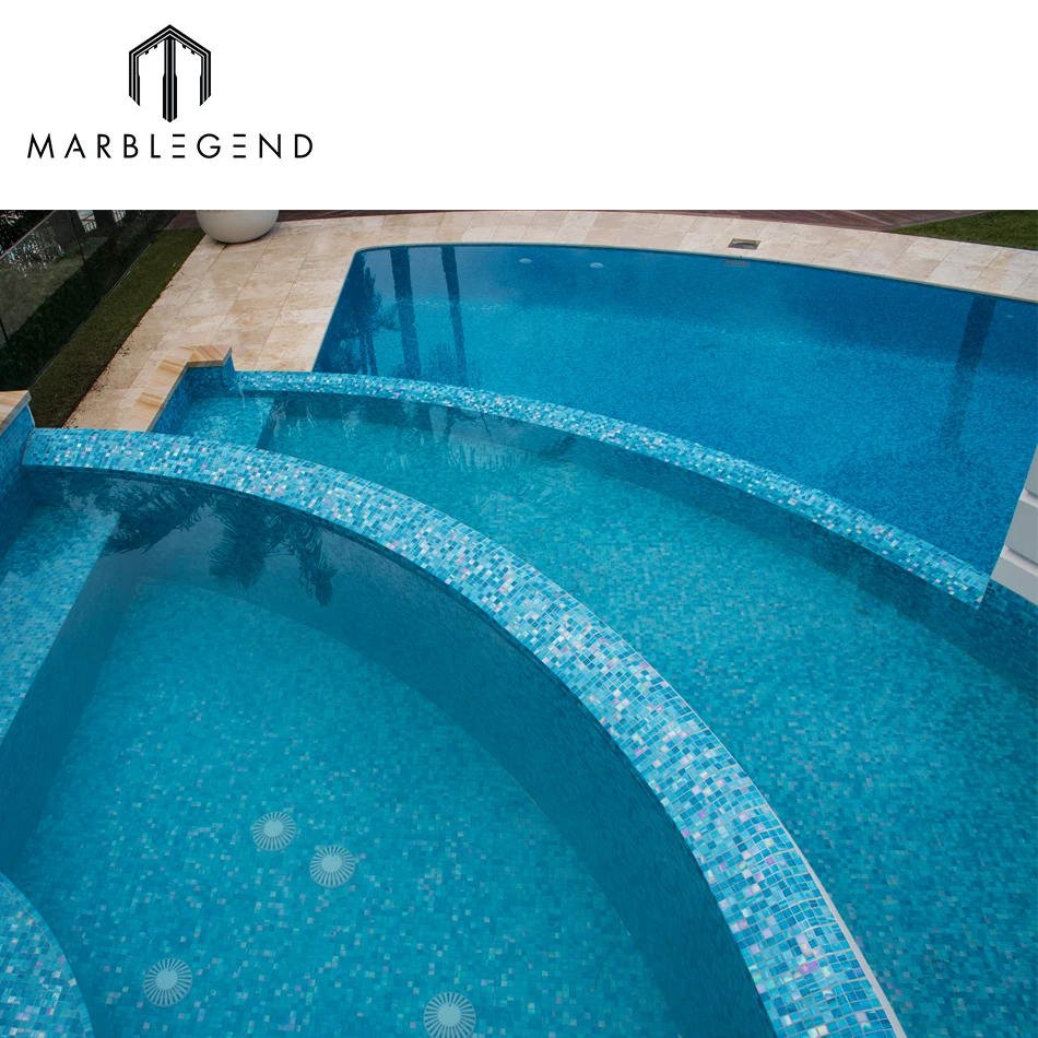 hot sale natural swimming pool 4mm thickness glass blue mosaic tile