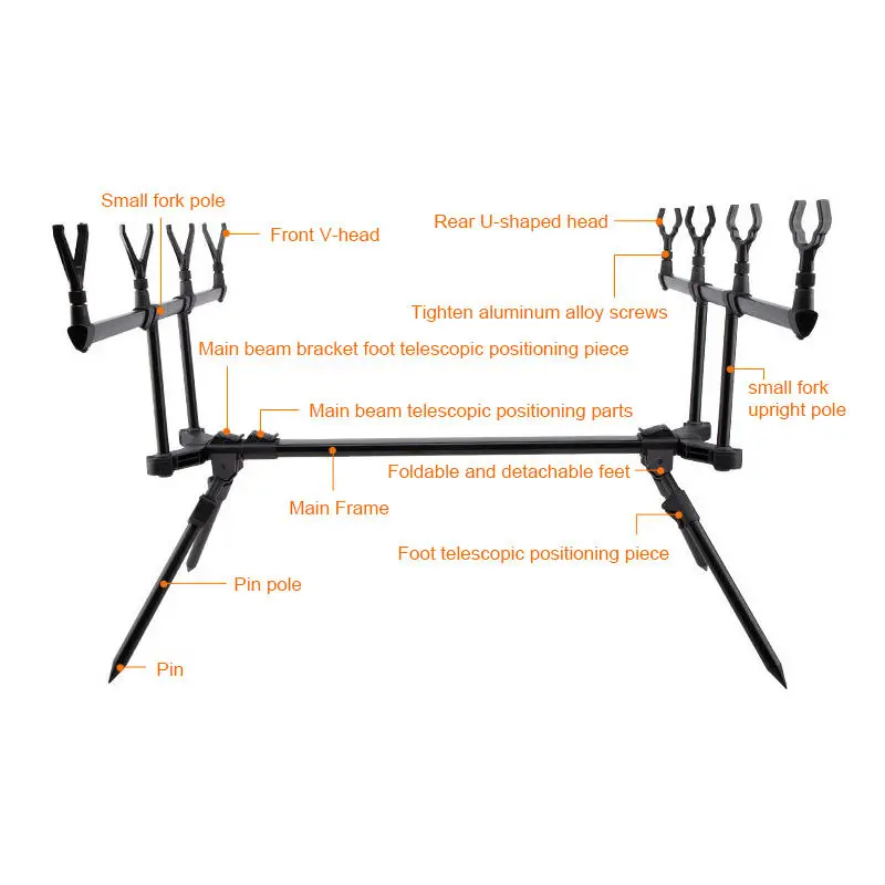 Aluminum Alloy Adjustable Durable Retractable Carp Fishing Rod Pod Stand Set