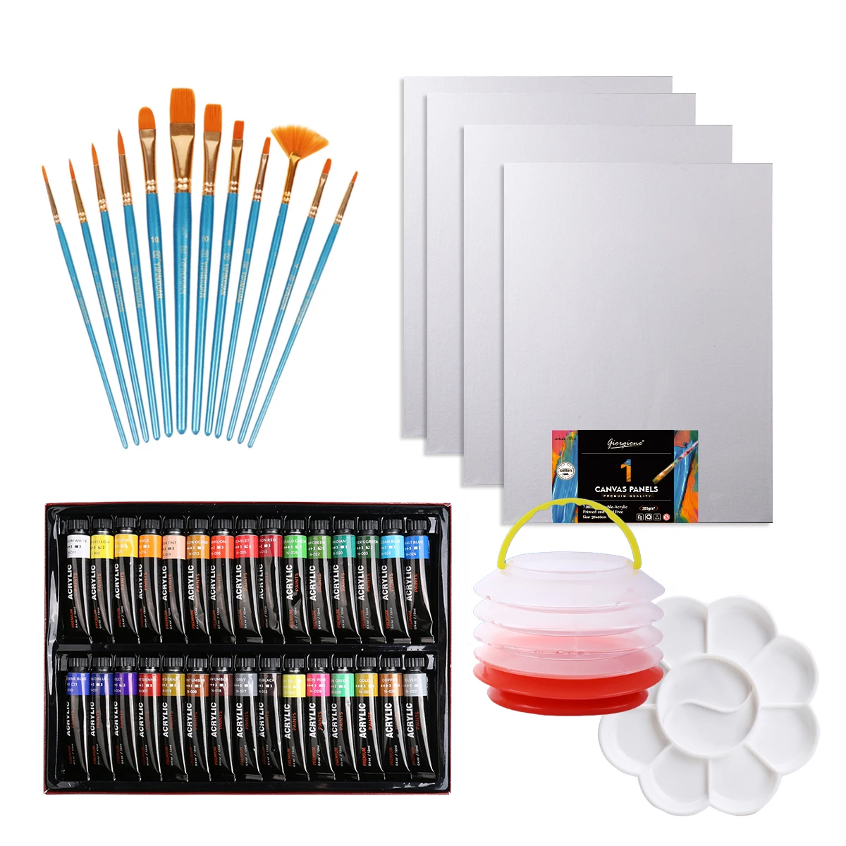 Giorgione 30 Colors 12ML Acrylic Paint 12pcs Wooden Handle Paintbrushes  with Plastic Washer