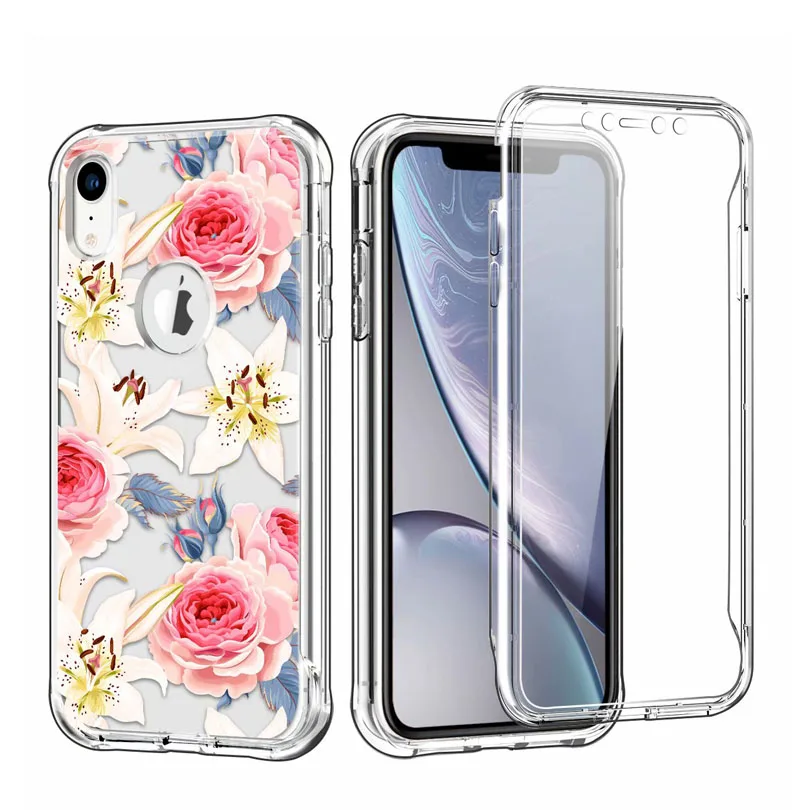 Shockproof Hybrid Armor TPU 360 Full Body Dual Layer Glitter Luxury Phone Case with Built-in Screen Protector For iPhone XR