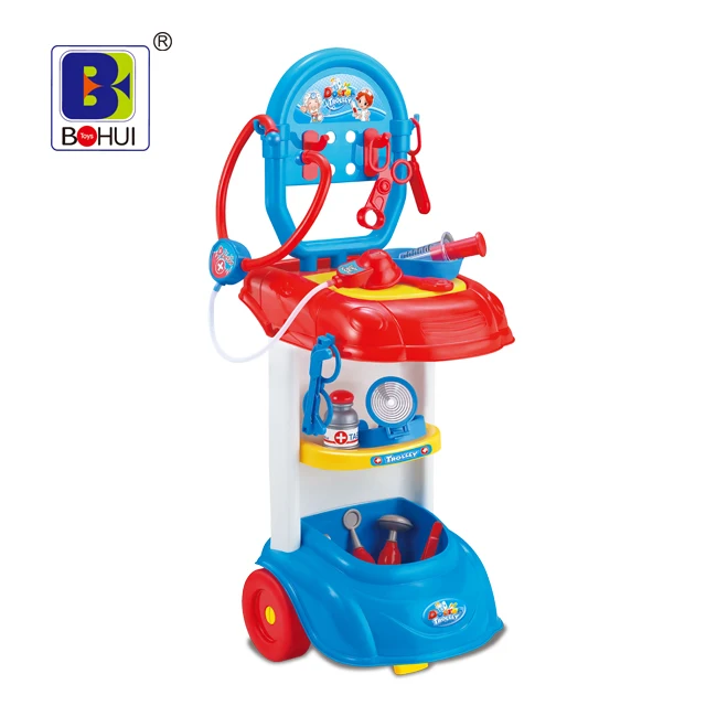 Doctor Cart Medical Work Bench Trolley Toy With Electric Stethoscope and Medical Accessories Children Pretend Play Set