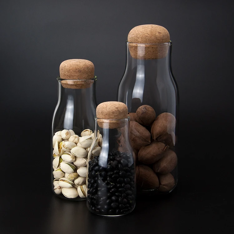 Multi capacity transparent airtight glass jars glass storage bottle cork food storage jars
