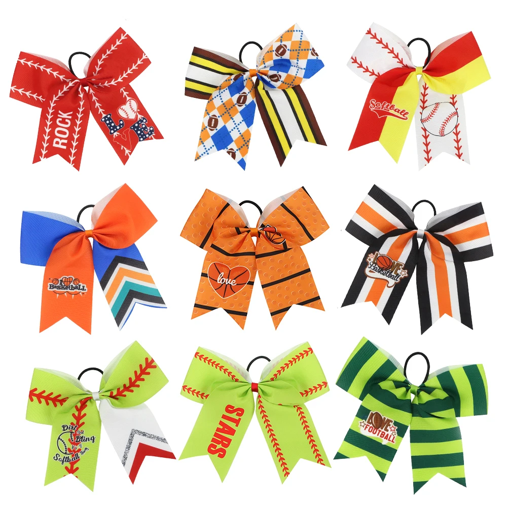Huihuang Customize Grosgrain Ribbon Cheerleading Bows Elastic Hair Tie Bands for Teen Girl Softball Baseball Competition
