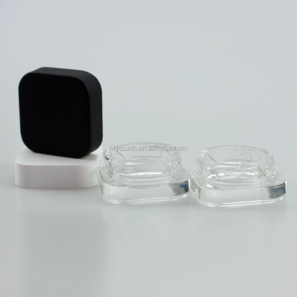 
3ml 5ml 7ml cbd square cosmetic glass jar with plastic child proof cap 