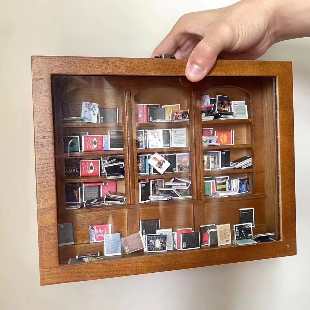 Custom White Black Pink Miniatures Acrylic Cover Anti Dollhouse Mini Shake Stress Relief Wooden Library Anxiety Bookshelf