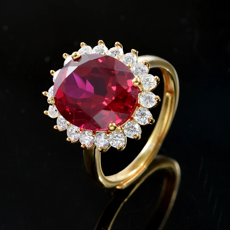 Roomy 925 Sterling Silver Jewelry Classic Diana Design 18k  Gold Plated synthetic oval ruby  blue sapphire Ring