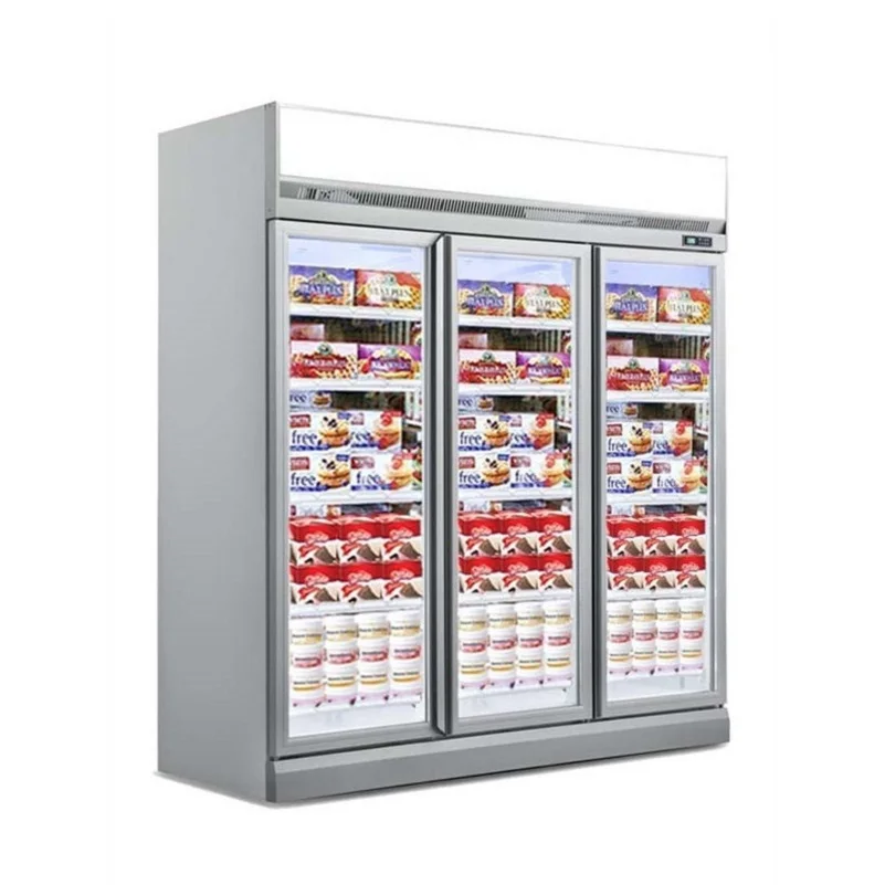 Glass Double Door Refrigerator Commercial Vertical Display Showcase Supermarket Freezer