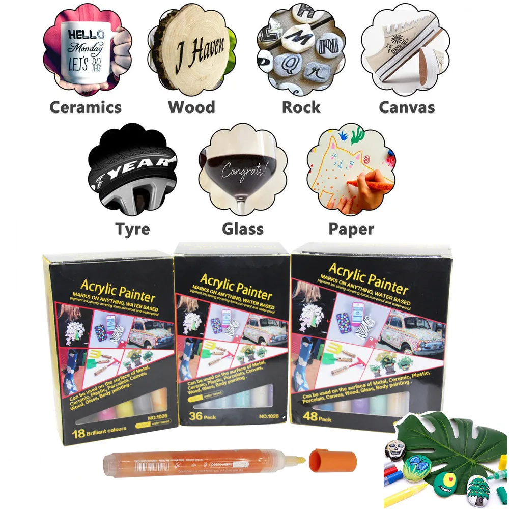 48 colors Ideal for Rock Wood Metal Plastic Glass Canvas Ceramic acrylic paint markers pen