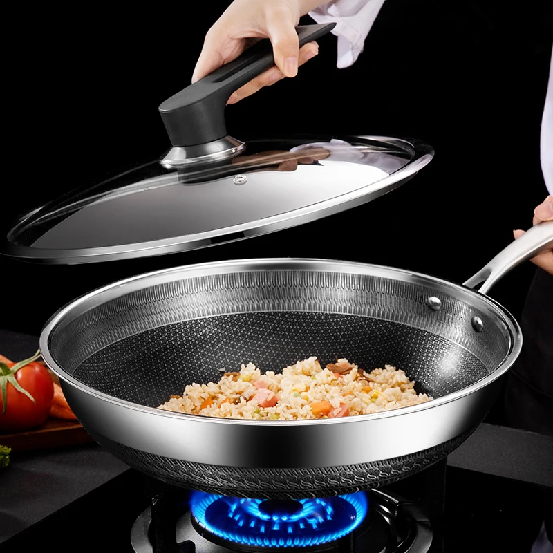 High-Quality Healthy Cooking Tool Stainless Steel Wok  Large Capacity