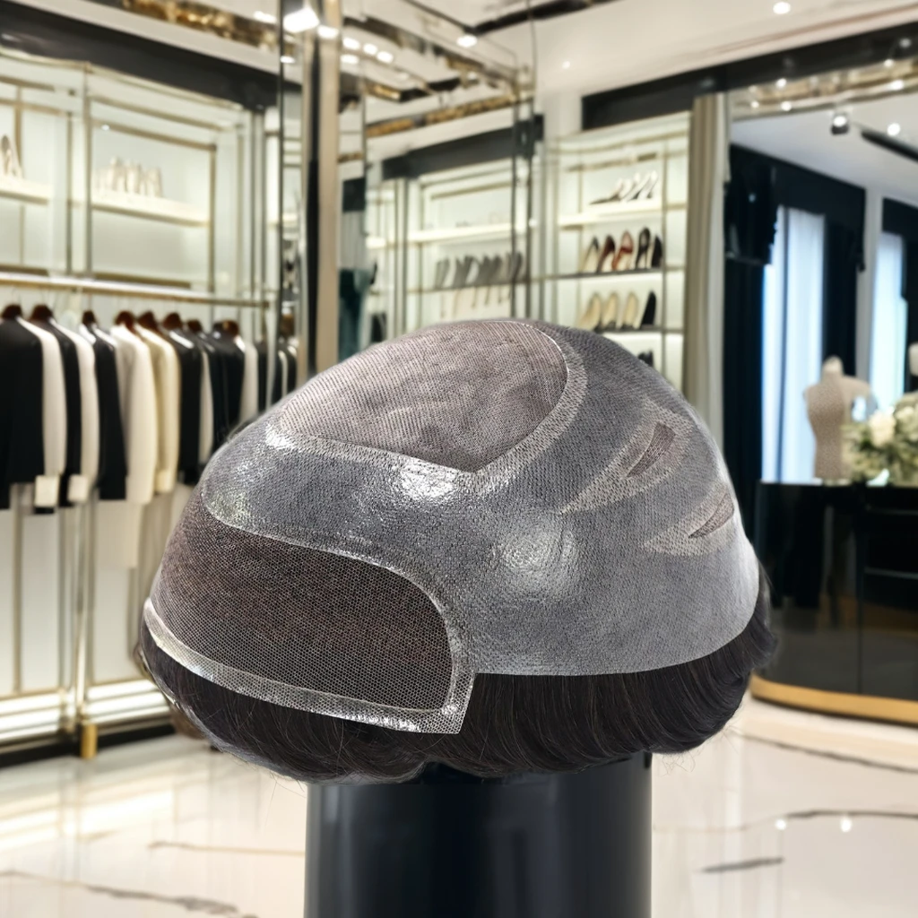 Stock HD Swiss Lace Front With Pu Perimeter Fine Mono Toupee 100% Indian Remy Human Hair Replacement Toupee For Man