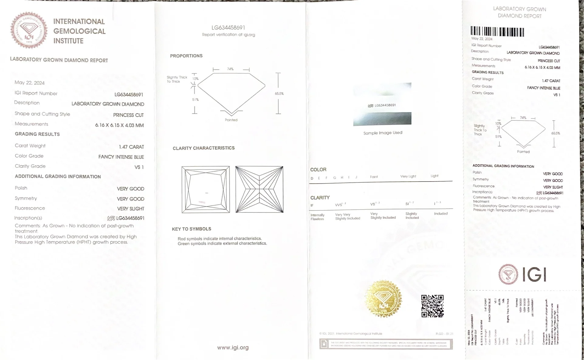 Messi Fancy Intense Blue Princess Cut1.47CT VS1 Loose CVD Diamond HPHT Diamond