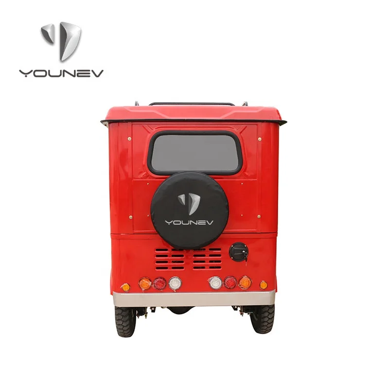 YOUNEV-1 Tuk Tuk 7 Passenger with Roof Gasoline Passenger Three Wheel Tricycle 12V Closed Motorized Enclosed 3 Wheel Motorcycle