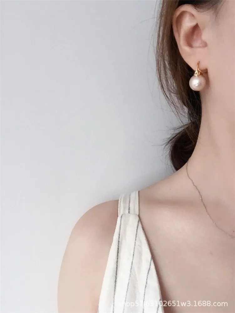 QiCai Korean Simple Style Freshwater Pearl Brass Hoop Pear Earrings For Women