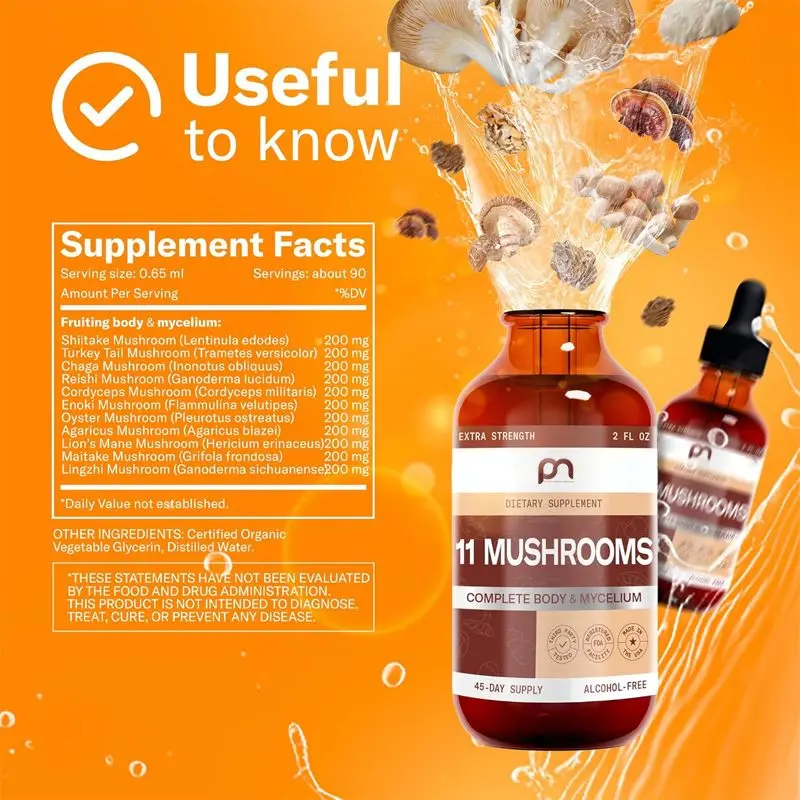 Mushroom Complex Liquid Drops for Cognitive Support & Immune Boost, OEM