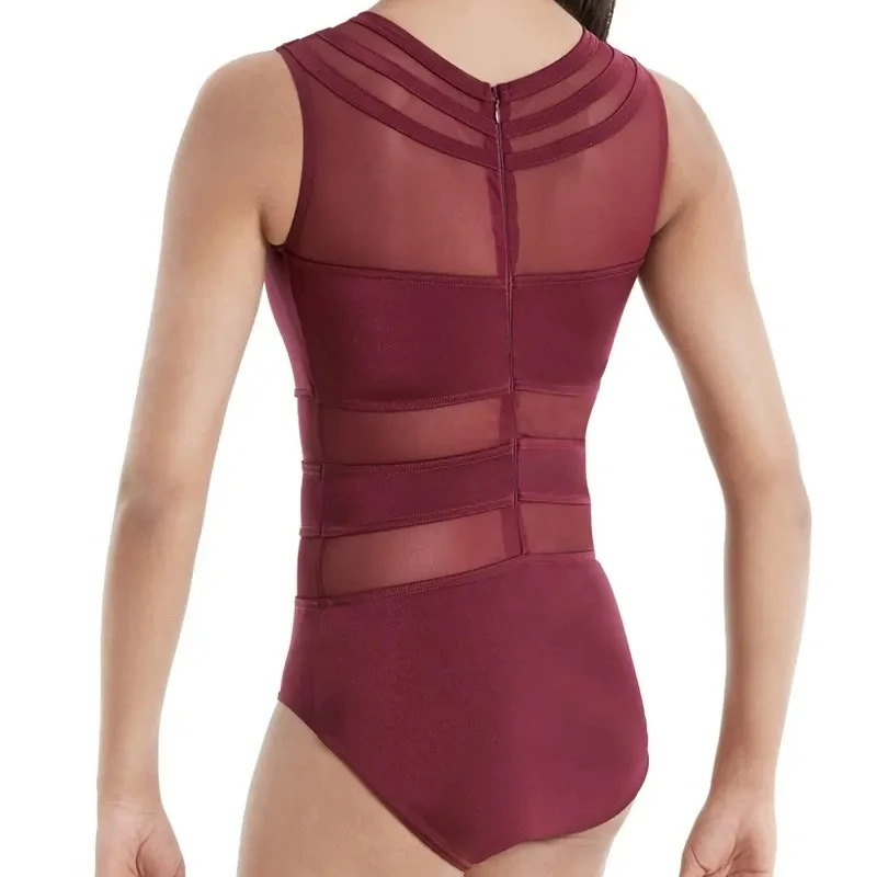 Custom Sublimated Ballerina Dance Leotards Sleeveless Zipper Mesh Training Dancewear Competition Gymnastics Leotard for Girls