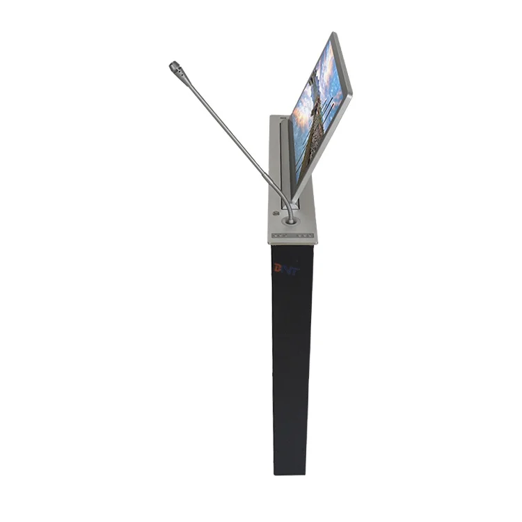 17.3 inch desktop flush mount motorized monitor lift mechanism integrate with microphone